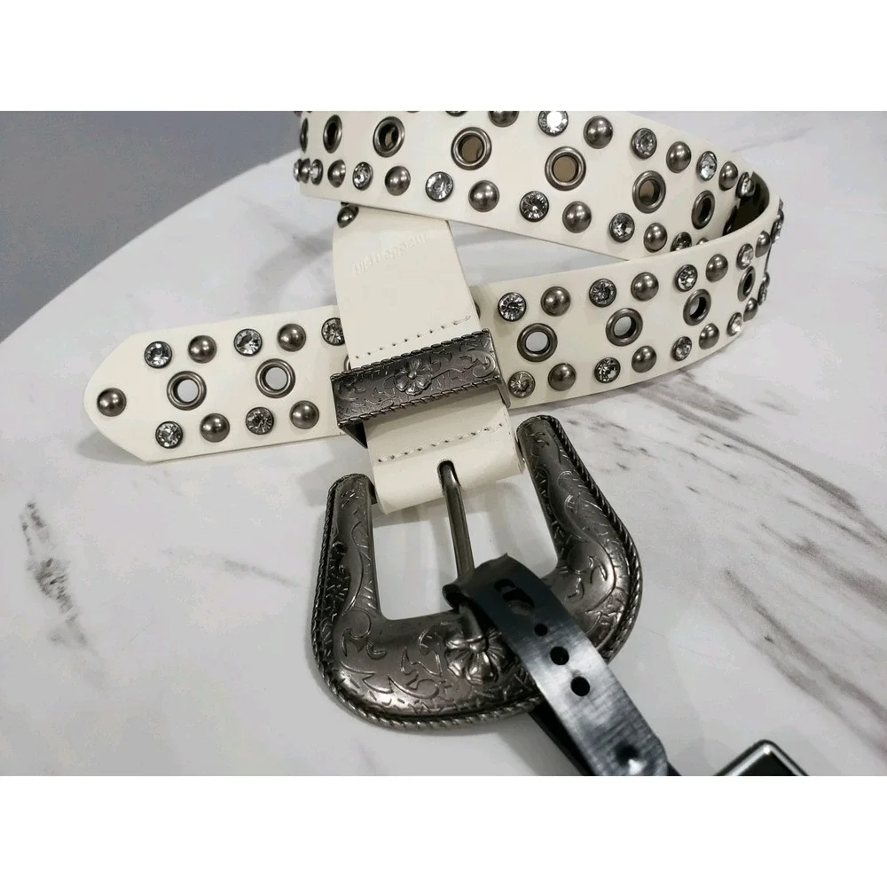 NEW Madden Girl‎ Studded Leather White Belt Brown Cowgirl Western Rodeo Boho 38